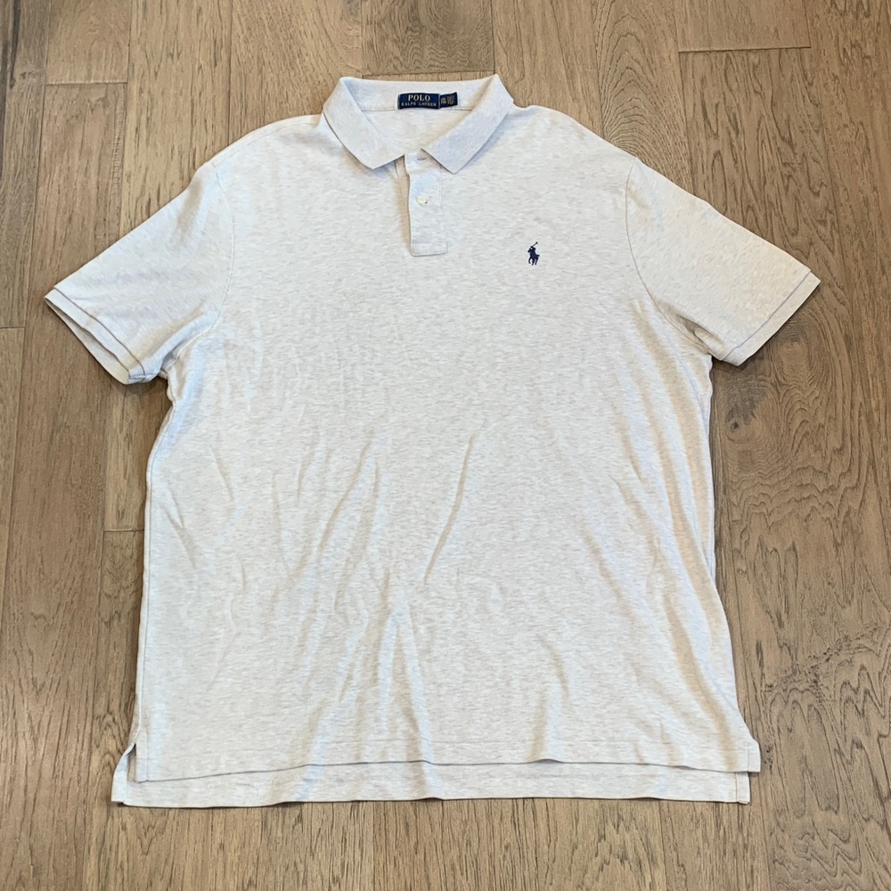 Polo by Ralph Lauren Men’s Light Heather Gray Polo with Navy Pony Size XXL